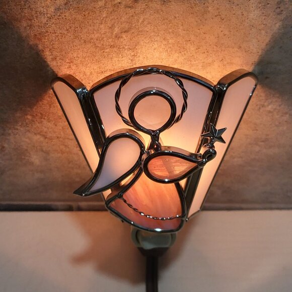 Stained Glass Angel Plug In Nightlight Pink White Silver Plate Finish - Picture 14 of 14